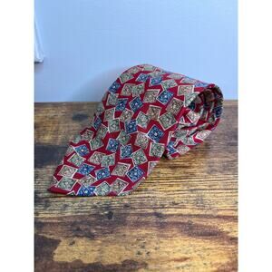 1980s Christian Dior Monsieur Red Blue Square Geometric Old Money Silk Mens Tie